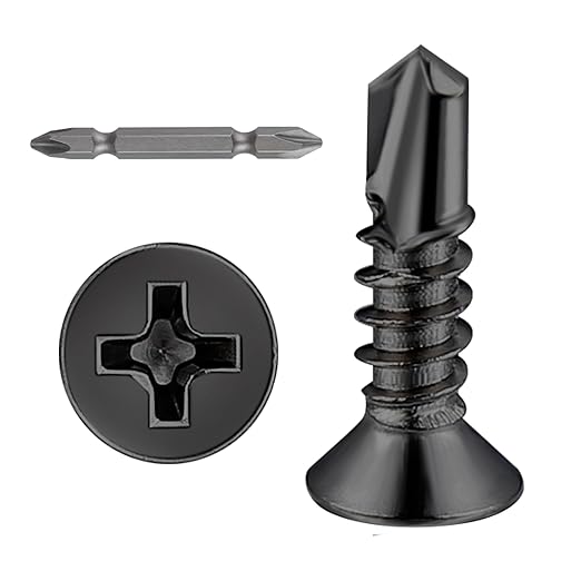 Wensilon竊?00pcs竊?8횞5/8?쓋or Sheet Metal Self-Tapping Screws 410 Black Stainless Steel Flat Head High-Strength Quick self-Drilling Screws