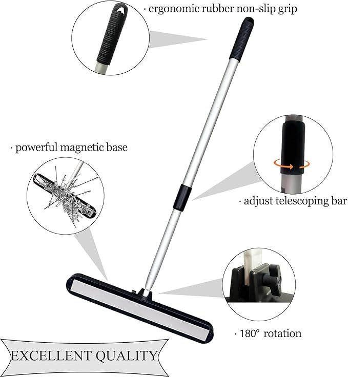 57 LB Strong Magnetic Nais Sweeper Telescoping Magnet Pickup Tool from 27" to 44",Heavy Duty Magnetic Nail Sweeper for Picking Nails, Screws, Metal Tools