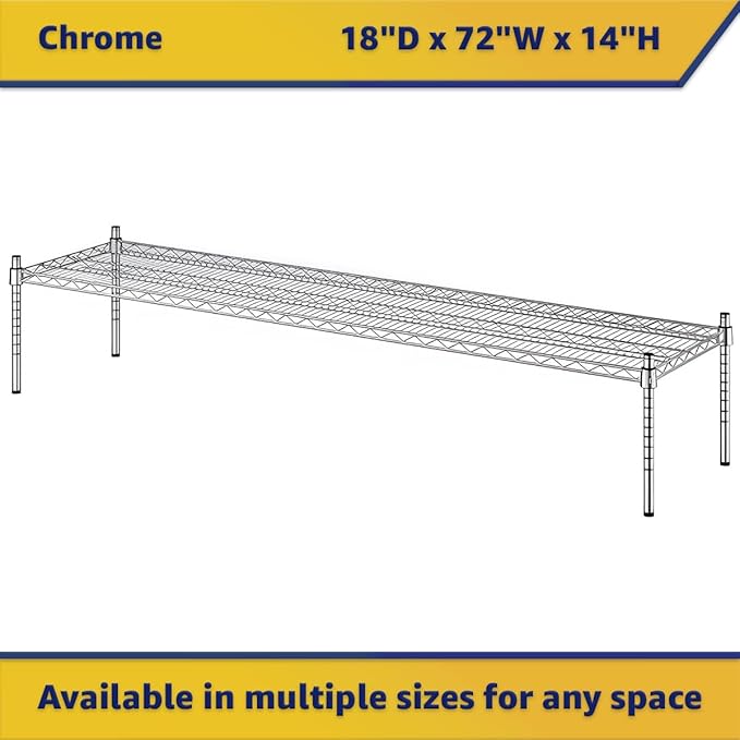 18" x 72" x 14" Chrome Wire Storage Shelf, Dunnage Rack, Commercial 1 Tier Small Shelf