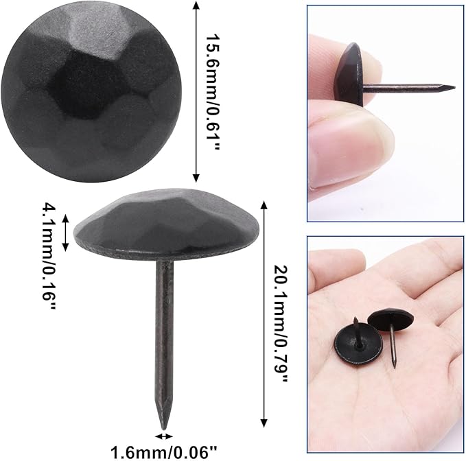 YuGtcen 100pcs Upholstery Tacks, Decorative Nails Thumb Tacks Metal Upholstery Nails for Wood Upholstery Pins Vintage Furniture Tacks (15x20mm, Matte Black)