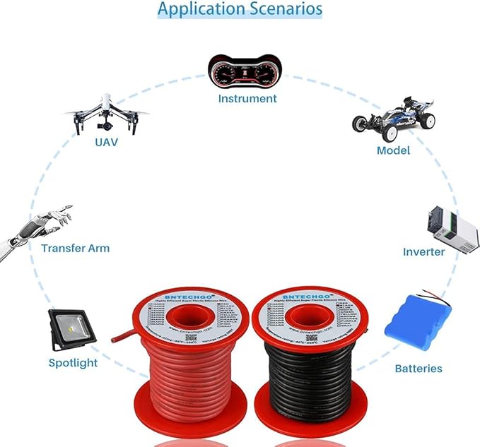 BNTECHGO 16 Gauge Silicone Wire Spool red and Black Each 50ft Flexible 16 AWG Stranded Tinned Copper Wire