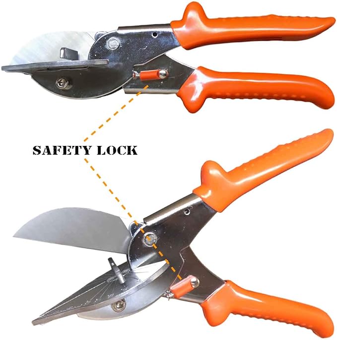 Multi Angle Miter Cutter | + Spare Blade | Hand Scissors Multipurpose Tool | 45-135 Degree Cutting | Stainless Steel, Rubber Handle & Safety Lock | Miter Shears, Trim, Chamfer & Quarter Round Cutters