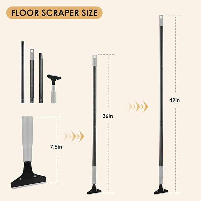 Heavy-Duty Floor Scraper, 4-Inch Razor Blade Scraper Tool, 49-Inch Long Handle, Includes 10 Extra Metal Blades, Paint Scraper for Cleaning Wall, Glass, Adhesives, Chewing Gum, Ceiling