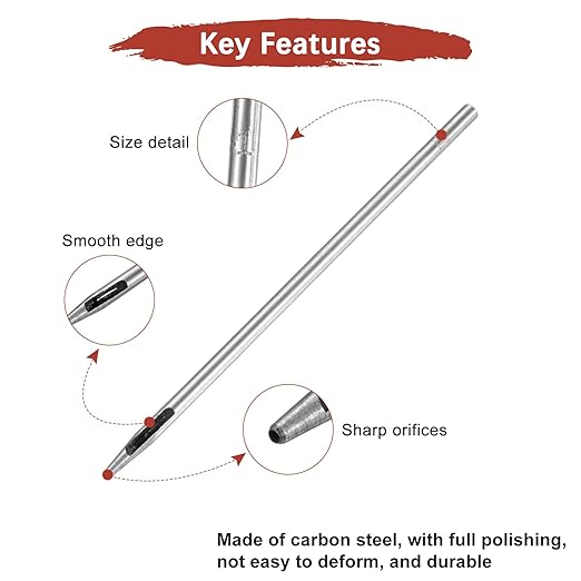 1MM Leather Hole Punch Tool [4PCS] - Metal Round Belt Hole Puncher Use for Leather Working & Belts & Watch Band & Paper & Plastic - [Silver Tone] Round Hollow Tools