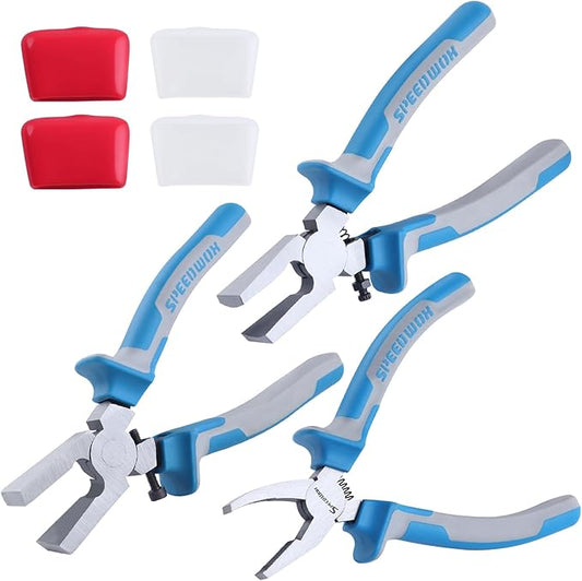 SPEEDWOX 6" 3Pcs Glass Running Pliers Glass Breaking Pliers and Breaker Grozer Pliers Glasses Cutting Pliers Set with 2 Pair of Rubber Tips Key Fob Pliers for Stained Glass Cutter