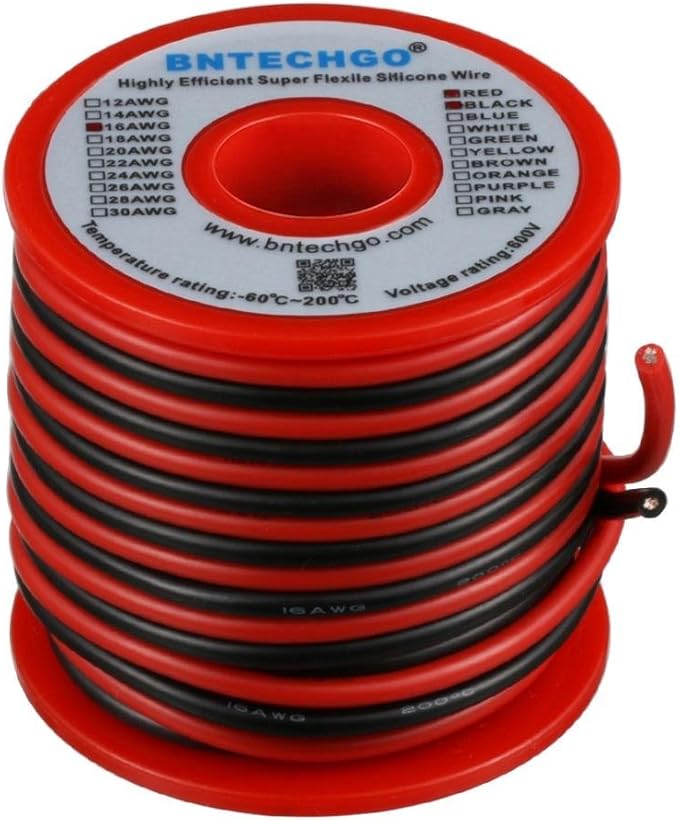 BNTECHGO 16 Gauge Silicone Wire Spool Red 25ft and Black 25ft 2 Separate Wires Flexible 16 AWG Stranded Tinned Copper Wire