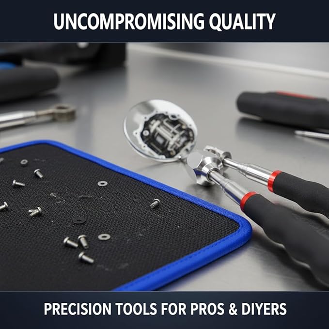 6 Pack Magnetic Tool Mat, Magnetic Mat with PVC Layer, Magnetic Tool Holder, Non-Slip Parts Organizer includes Mat, Pads, Pick-up Tool, Mirror for Garage Workshop Auto Repair