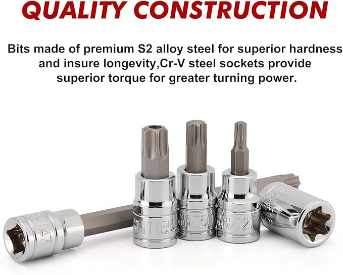 CASOMAN 48-Piece 3/8" Drive Master Torx Bit Socket and External Torx Socket Set, 6-Inch Extra Long, CR-V & S2 Steel