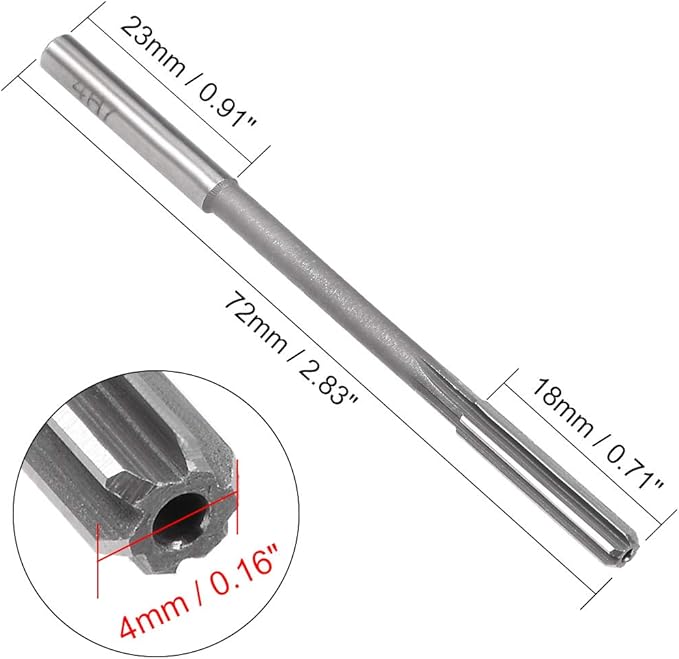 uxcell Chucking Reamer 4mm, H7 HSS Lathe Machine Reamer 6 Straight Flutes, Round Shank Milling Cutting Tool, Metric Reaming Drill Bit for Stainless Steel Metal Hole