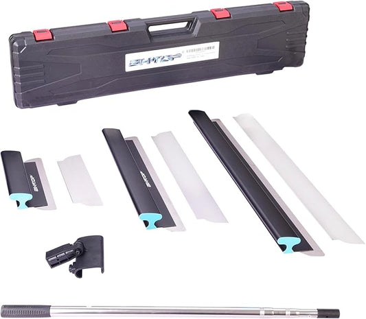 BHTOP Drywall Tools Skimming Blade with Extension Handle - 12", 20" & 32" Blades with 2 Pack 0.3 mm Blades, Construction Tools End Caps, Wall-Board with Outer Box in Black
