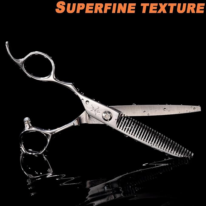 High-end Professional Hair Cut Thinning Scissors Hair Cutting Teeth Shears Left Hand Barber Hairdressing Texturizing Scissor Very Sharp 6 Inch Stainless Steel Alloy For Men Women Salon Home