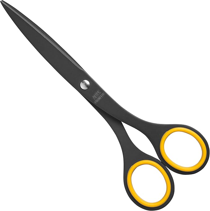 ALLEX Black Scissors for Office 6.5" All Metal Japanese Stainless Steel, Non Stick Coated Blade, Yellow, Made in JAPAN