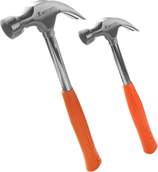 WEDO 2PCS Claw Hammer Set 8oz +16oz,Steel Framing Hammer with Tubular Steel Handle,Straight Claw Hammer for Household Maintenance,Gardening,Yard Work,Repairing