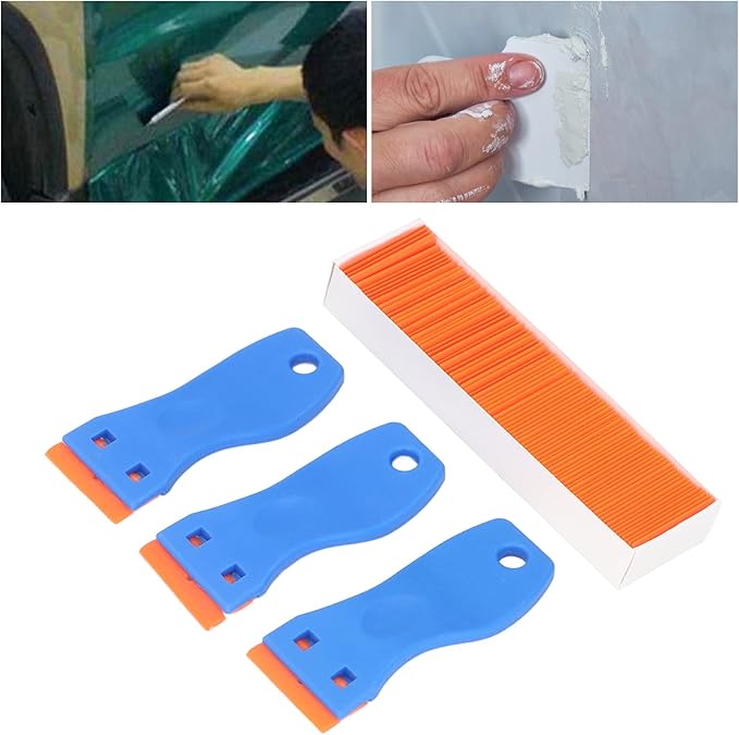 Razors Blade Scraper Tool, Plastic Razors Blade Scraper, Plastic Razors Blade Scrapers Knife with Handle for Window Glass (103Pcs)