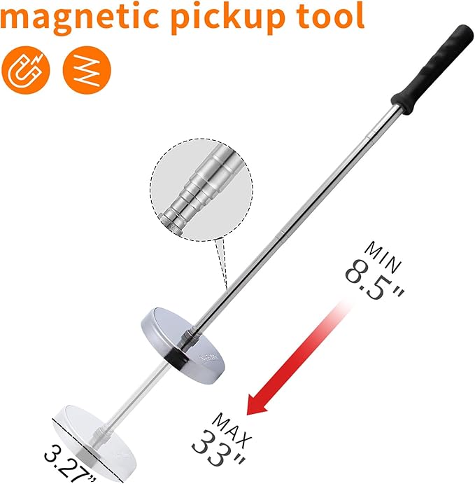 35 LB Magnetic Sweeper Telescoping Pick-up Tool, Upgraded Pole Magnet Stick, Pickup Nails, Screws, and Metal, Screws Parts Finder, Black Handle