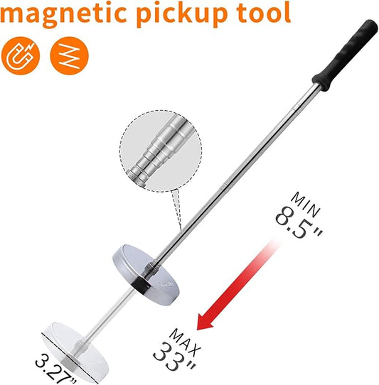 35 LB Magnetic Sweeper Telescoping Pick-up Tool, Upgraded Pole Magnet Stick, Pickup Nails, Screws, and Metal, Screws Parts Finder, Black Handle