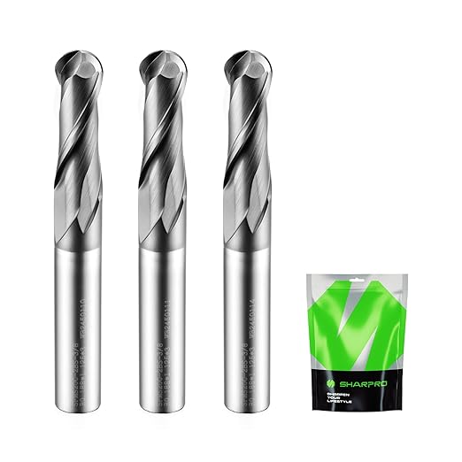Extra Long Ball Nose End Mills 3/8 Inch SHK. and Cutting Dia. 3D Carving, High-Speed and Deep Cutting, AlCrN Coated, Apply for Alloy Steel, Stainless Steel and Various Cast Iron. (3PCS)