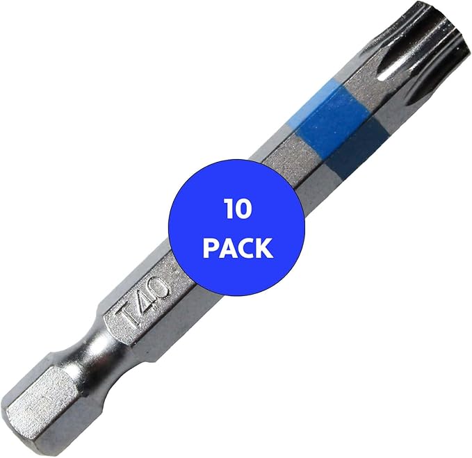 T40 x 2" Color-Coded Torx/Star Driver Bit - Precision Fit for T-40 Screws and Fasteners, 10-Pack