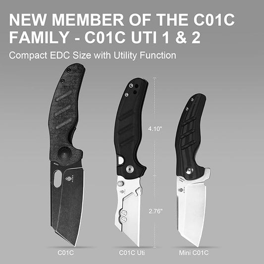 Kizer C01C Uti 1 (Dual-screw Version) Utility Knife, Button Liner Lock Box Cutter EDC Pocket Knife with 5PCS Razor Blades, Black G10 Handle Small Folding Knives with Clip for Men Women, V3488.29JSA3