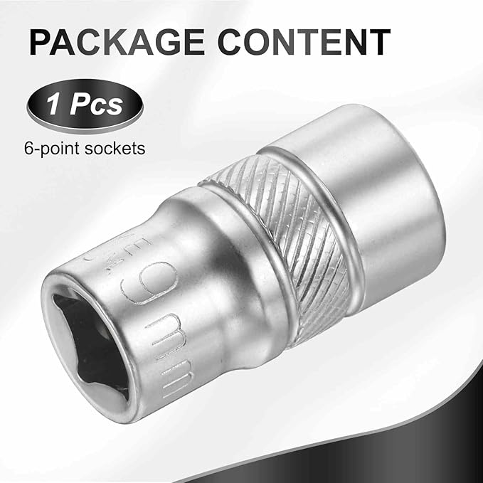 HARFINGTON 6 Points Deep Socket 1/4" Drive 9mm Deep Metric CR-V Steel Polished Nickel Plating Flip Sleeve 25mm / 1" Extra Long Socket Tool for Home Auto Nuts Bolts Repair