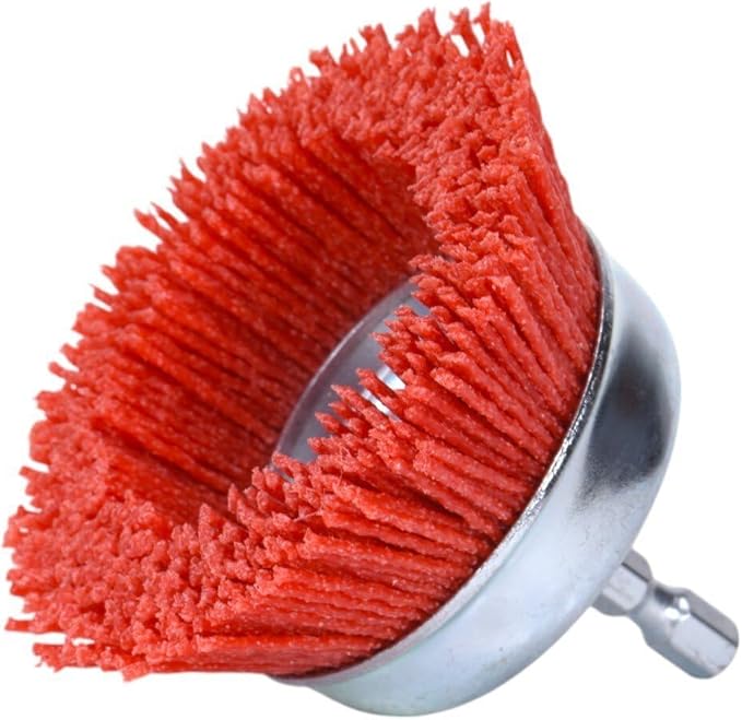 Century Drill & Tool 77231 3" Coarse Nylon End Brush, 80 Grit, 1/4" Quick Change Shank, 4,500 RPM - Nylon Bristles for Metal, Wood, Plastic, Masonry