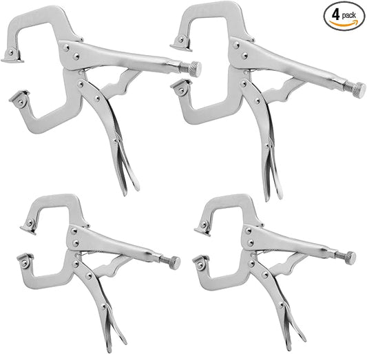 4 Pack 11 & 6 Inch C Clamp Locking Pliers with Swivel Pads, Heavy Duty C Clamp Welding Pliers for Woodworking and Home Improvement