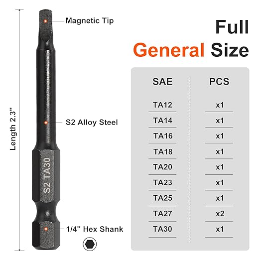 COMOWARE 10pcs Triangle Bit Set (Ta12-Ta30), S2 Steel 1/4" Hex Bit Set, Tamper-Proof Security Torx Bit Sets, CNC Tip Hex Drill Bits Sets, 2" Length, Magnetic Drill Bits For Electronic Devices