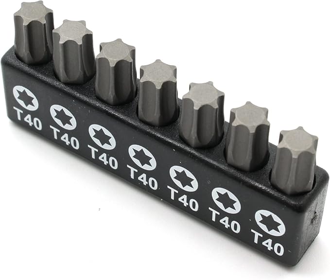 7 pc T40 Torx Star 6 Point T-40 Screwdriver Impact Ready 1 Inch Length Insert Bits Hex Shank with Quick Release Slot