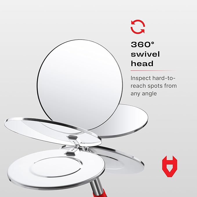NoCry Heavy Duty Telescoping Inspection Mirror ??3.23 Inch Round Mirror on a Stick; 2-in-1 Storage Pouch; Extendable Mirror up to 30in; Non-Slip Handle; 360째 Inspection Mirror Telescoping Swivel Head