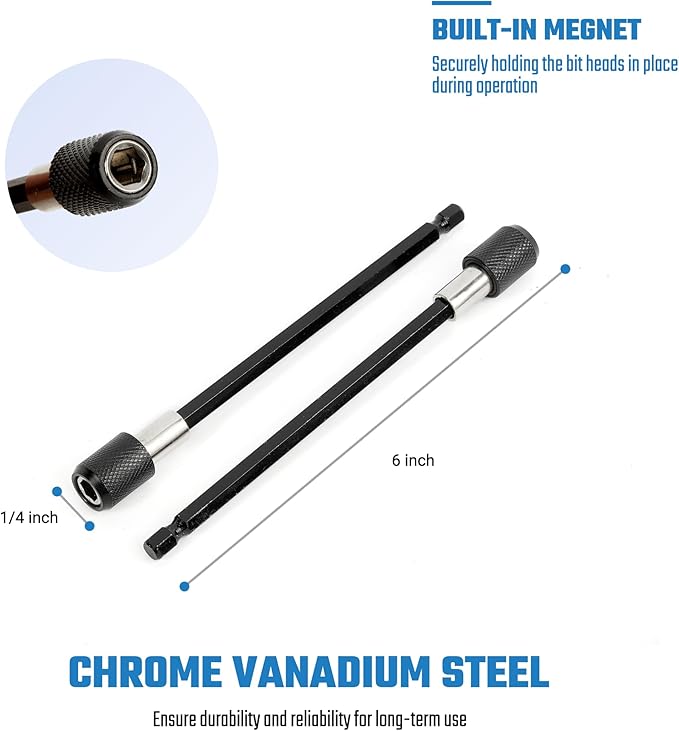 5PCS Drill Bit Extension Quick Release Screwdriver Bit Holder 6 inch Length 1/4 inch Hex Shank Drill Bit Extender Magnetic Bit Extension Adapter Set for Power Screwdriver Drill Impact Driver