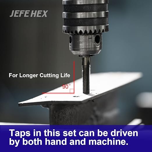 JEFEHEX 18pcs Drill and Tap Set with 1 Piece T-Handle Ratchet Tap Wrench, Tap Range 6-32NC??/2"-13NC, Black and Gold Premium HSS Jobber Length Drill Bits and Hand Plug Taps with Metal Indexed Box