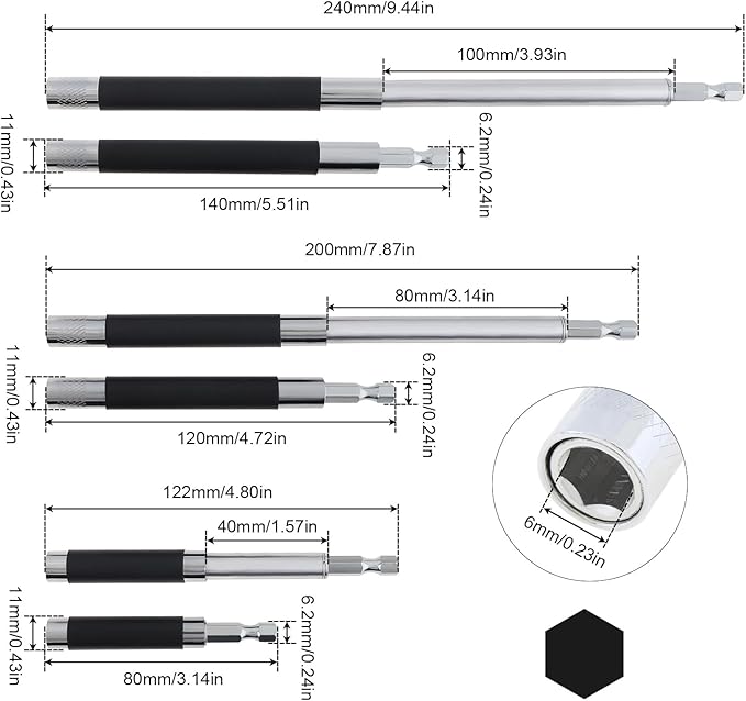 ChgImposs 6PCS/Set Scalable Magnetic Screw Drive Guide Drill Bit Tip Holder Screwdriver Bit Holder Extension Bar Adapter, Drill Bit Guide Rod Adapter