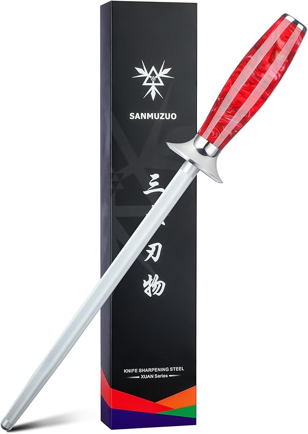 Honing Rod, Sharpening Steel for Kitchen Knives ??9" Honing Steel ??Resin Handle ??XUAN Series (Rose Red)