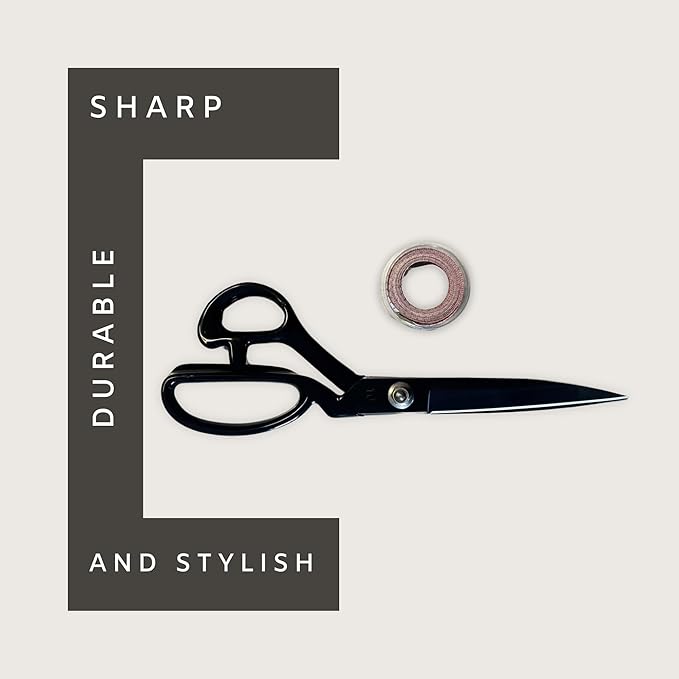 Professional Fabric Scissors & Small | Heavy Duty Sewing Scissor with High Carbon Steel Blade (Black with Tape Measure, 8")