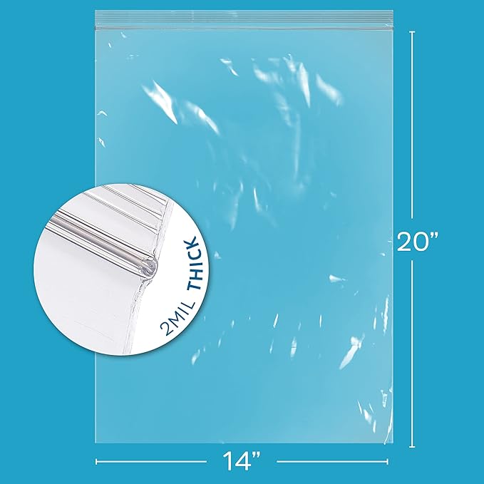 GPI - Extra-large Zip Bags, 14" x 20" Large Reclosable Lock Zip Bags, Clear Plastic Zipper Storage Bags with Zip Top Lock for Freezer, Apparel, Clothing, Food, Supplies - 500 Count