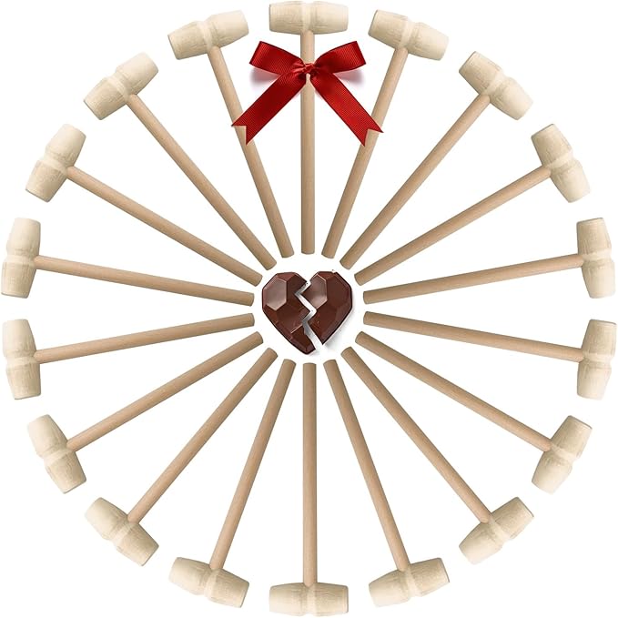 Mini Wooden Hammer for Chocolate, Breakable Heart, Pack of 50 Wood Crab Mallets, 5 1/2 Inch Wooden Mallet, Mini Mallet, Small Wooden Hammer, Crafts and Party Props