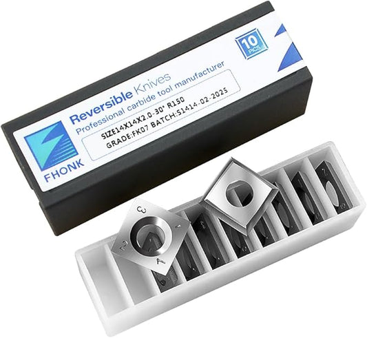 14mm Arc-edge Square Carbide Inserts Cutters, for Woodturning Replacement Cutter Knives, Fits Spiral, Helical Planer Cutter, Wood Lathe Turning Tool, 10-Pack (14x14x2.0-30째 R150)