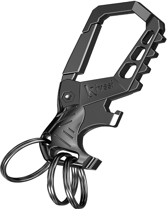 Heavy duty metal keychains, Carabiner clip Car key chains,Fashion family keychain bottle opener and 3 Key Rings suitable for men and women.（Black-1pcs）