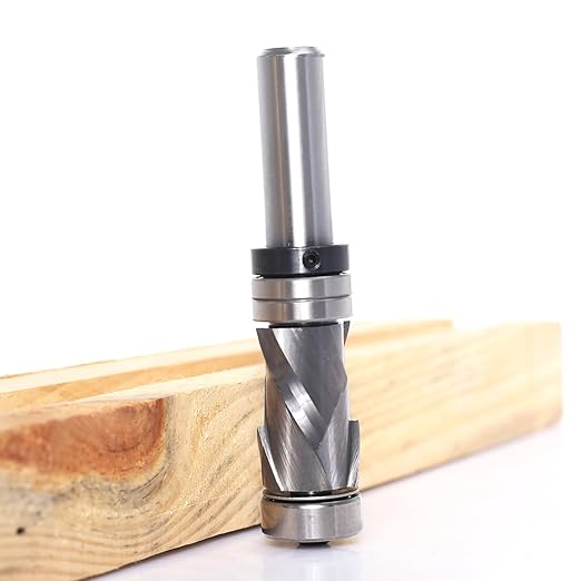 Compression Top and Bottom Bearing Flush Trim Router Bit 1/2 Shank - 3/4" Cutting Dia, 1-3/16" Height, Carbide Spiral Up-Down Pattern Template Flush Cut Router Bit, for Wood Trimming
