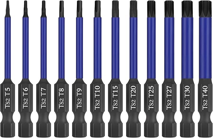 HPHOPE Professional Torx Bit Set 12 Piece, Screwdriver Bit Set T5 - T40, Length 65mm, 1/4??Hex Shank with Storage Box.