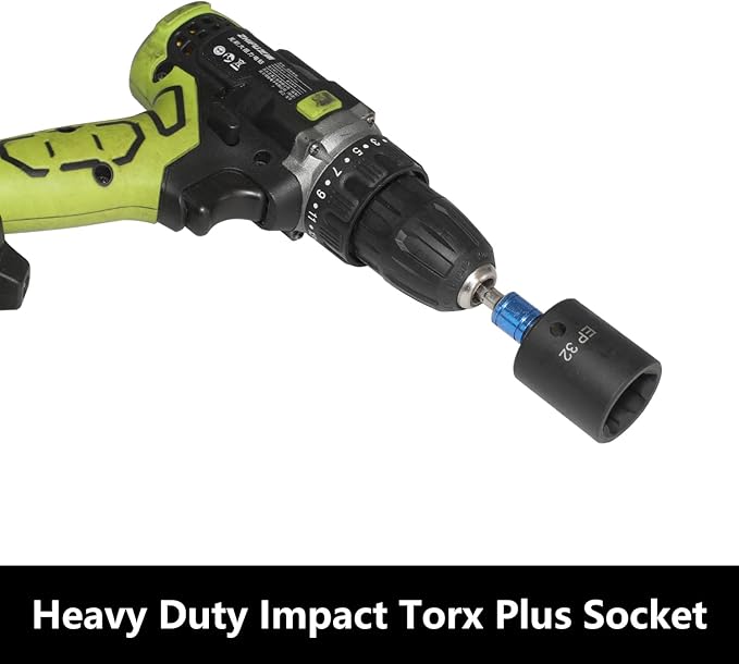 External Torx Plus Socket Set 6 Point EP Socket EP4, EP5, EP6, EP7, EP8, EP10, EP11, EP12, EP14, EP16, EP18, EP20, EP22, EP24, EP26, EP28, EP30, EP32 with 1/2'' 3/8'' 1/4'' Dr E-Torx Plus Sockets 19pc