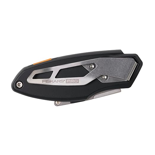 Fiskars Pro Folding Utility Knife, CarbonMax Blade with Safe Blade Lock and Pocket Clip, Compact Dual-Lock All-Metal Design, Everyday Carry