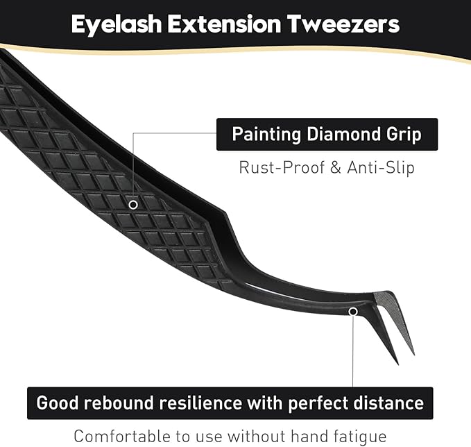 Ms.Queen Tweezers for Eyelash Extensions, Fiber Grip S-Curved Lash Tweezers for Inner Corner,Volume & Classic Lashes,Black