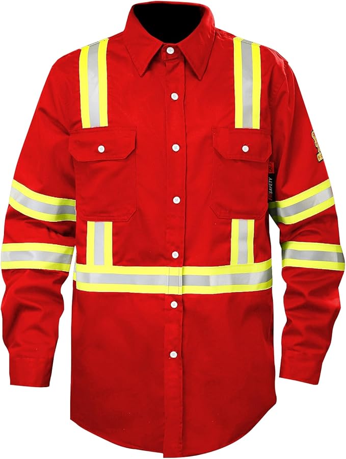 SKSAFETY 7oz FR Shirts for Men, Welding Shirt Hi Vis Flame Resistant 100% Cotton Fire Retardant Longsleeve Shirt CAT2