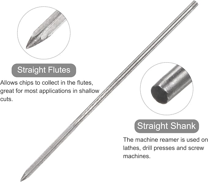 uxcell Chucking Reamers, 1.3mm H7 Metric Machine Reamer Drill Bit for Metal Wood Hole Reaming, Straight Flute High Speed Steel Tool