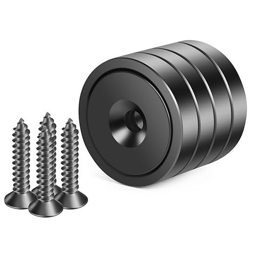 Neosmuk Magnets with Screws,130lbs+ Heavy Duty Rare Earth Neodymium Mounting Magnets with Holes,Countersunk Round Disc Industrial Magnets for Wall Mounting,4 Pack,Black