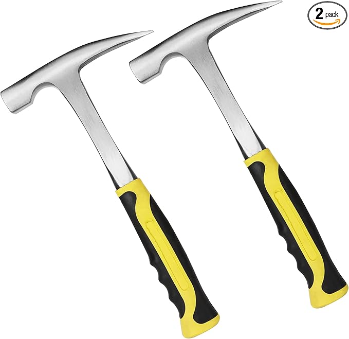 CertBuy 2 Pack Rock Pick Hammer With Non-Skid Handle, 12.8 Inch All Steel Geologist Hammer, Drop Forged Masonry Hammers, Geologist Hammers with Pointed Tip for Mining