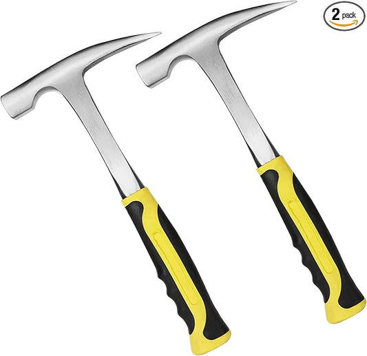 CertBuy 2 Pack Rock Pick Hammer With Non-Skid Handle, 12.8 Inch All Steel Geologist Hammer, Drop Forged Masonry Hammers, Geologist Hammers with Pointed Tip for Mining