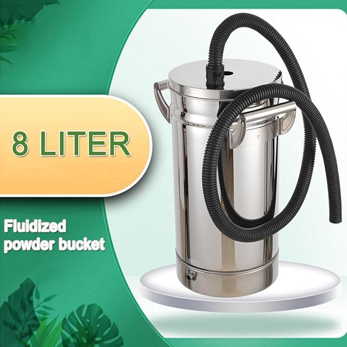 ECUTEE 8L Stainless Steel Fluidized Powder Hopper for Coating Machine 304 Fluidized Powder Bucket, Diameter 20 cm Fluidized Hopper Cup for Coating Machine