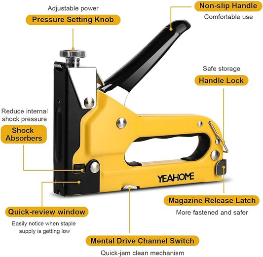 Upholstery Staple Gun Heavy Duty, YEAHOME 4-in-1 Stapler Gun with 4000 Staples, Manual Brad Nailer Power Adjustment Stapler Gun for Wood, Crafts, Carpentry, Decoration DIY